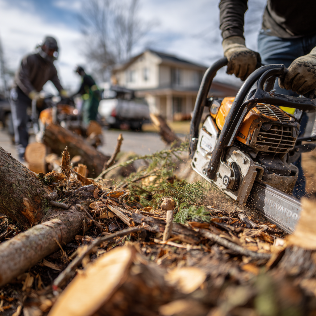 Freshly ground tree stump leaving a clean yard ready for landscaping in Maryville, Tennessee