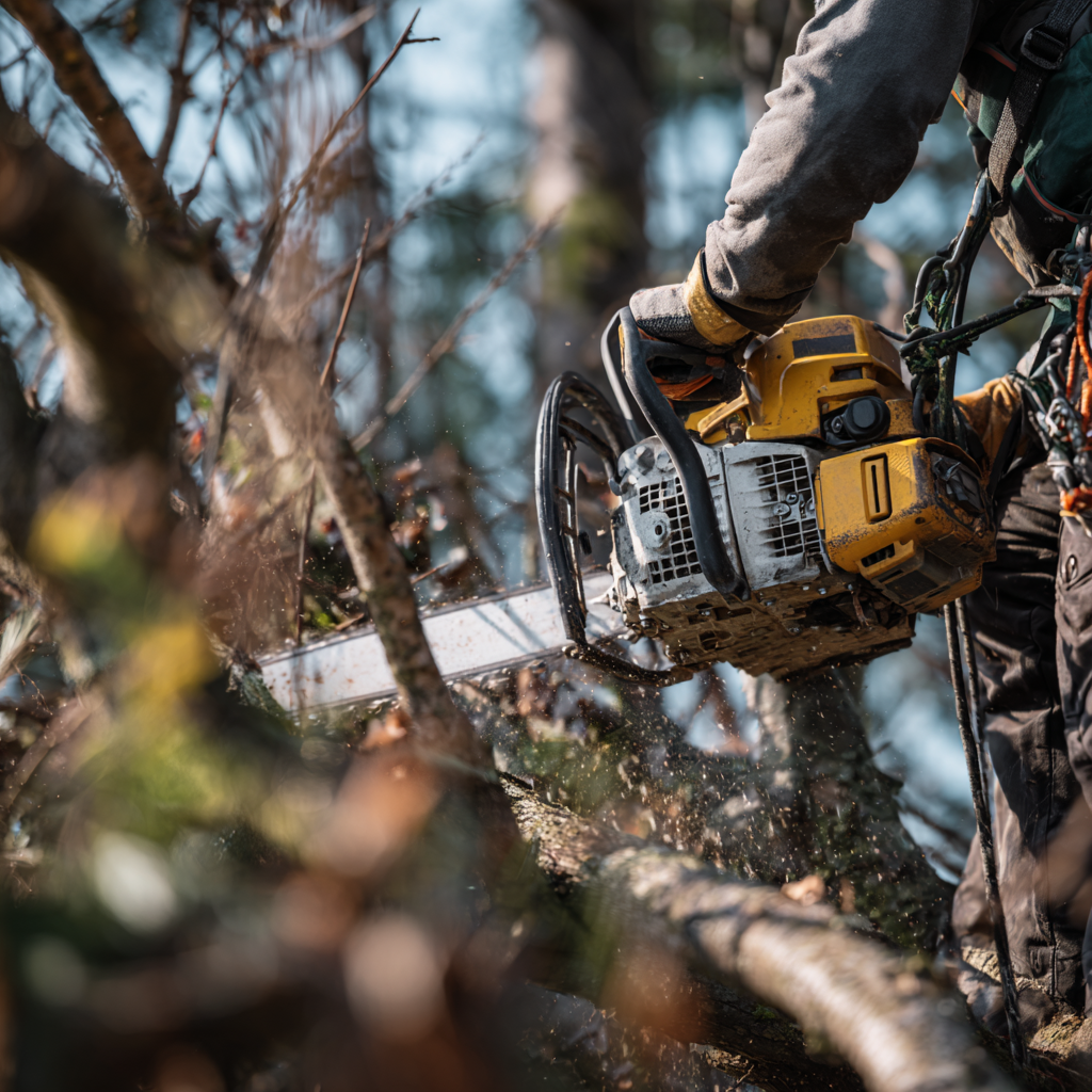 Professional tree trimming service on a residential property in Maryville, Tennessee